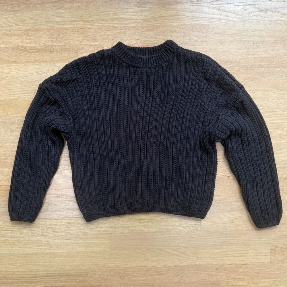 Women’s XXL Charcoal Chunky Rib Knit Crewneck Sweater, Winter Grandmacore Cozy